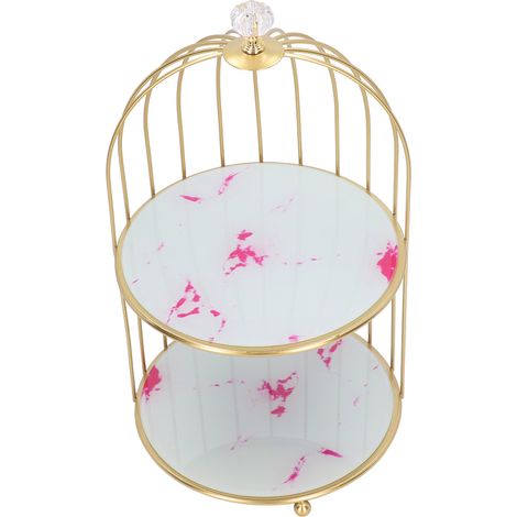 Étagère de rangement double couche pour cage à oiseaux, organisateur et présentoir en or avec motif pierre rose, pour salle de bain, comptoir et coiffeuse (1/5)