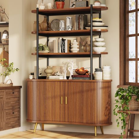 Credenza alta 120x40x183 cm in MDF e metallo marrone scuro – MEUBLIV (1/5)