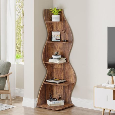 Tribesigns – Étagère d'angle moderne 5 niveaux – Support de plante élégant en panneaux de haute qualité – Idéale pour petits espaces – Marron