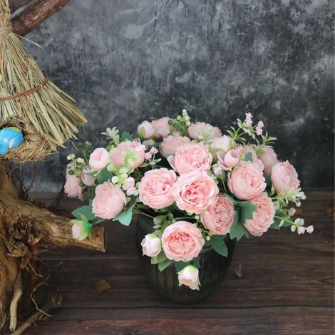 Flores de peonía artificiales: 2 ramos de seda de 30 cm de diámetro, flores decorativas rosas para el hogar y la oficina. (1/5)