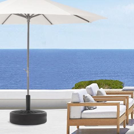 Pied de parasol  Matériau PEHD  Pour mâts de parasol de 3,4 à 3,8 cm de diamètre et 4,4 à 4,8 cm  Remplissage d'eau de 17 kg  Avec protection conique et poignée de transport  Pour jardin, balcon (1/5)