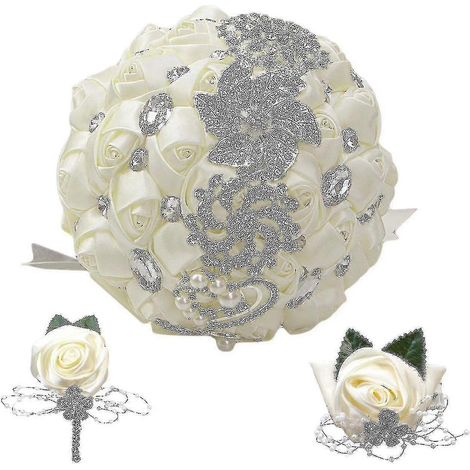Bouquet de mariée fait main orné de strass pour demoiselle d'honneur (1/5)