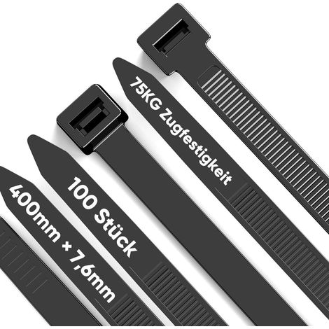 Kabelbinder Schwarz 100 Stück 400mm x 7,6mm 75kg Zugfestigkeit UV-Beständig (1/5)