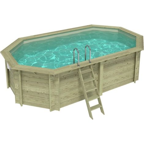 Piscine en bois NEMO 5.79 x 3.49 - H.1.45 m, sable, cadre en métal - sans dalle