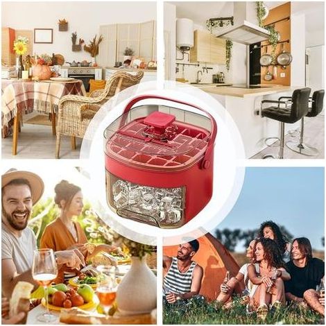 Ice Maker - 48 Cubes Per Cycle - Portable Countertop Design With Handle Basket - For Home Kitchen Camping RV Use - White Red