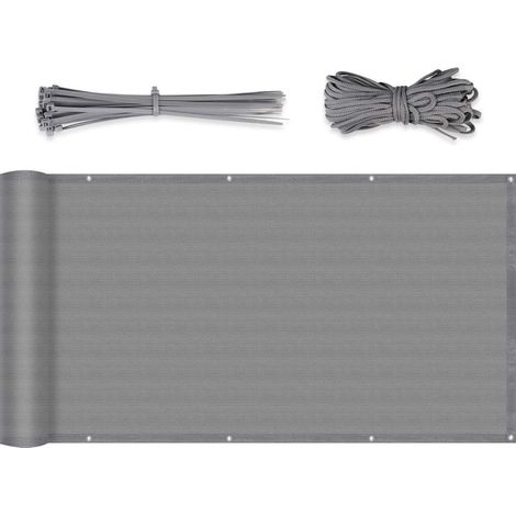 Brise-Vue pour Balcon Couverture de confidentialité Écran Jardin HDPE, Légèrement Transparent, Vent Protection UV, avec Attaches de câble et Cordons, 0.9×5m Gris (1/5)