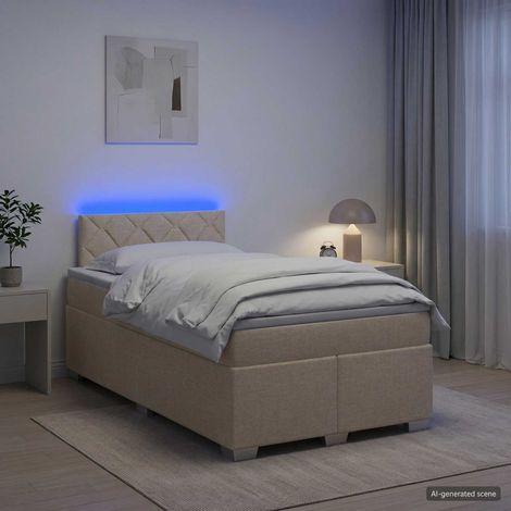 vidaXL Lit de box spring avec matelas et LED Crème 120 x 200 cm Tissu (1/5)