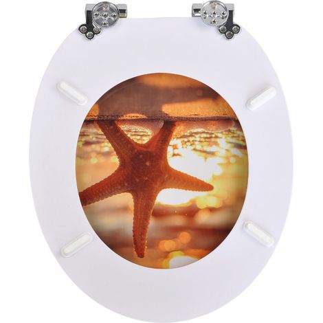 Abattant de toilettes HomSeat Sunset Beach Starfish, couvercle à fermeture douce, âme en MDF, revêtement hygiénique facile à nettoyer (1/5)