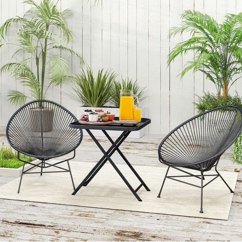 Gartentisch 70x70x72 cm schwarz aus Stahl klappbar mit Gitterdesign (1/5)