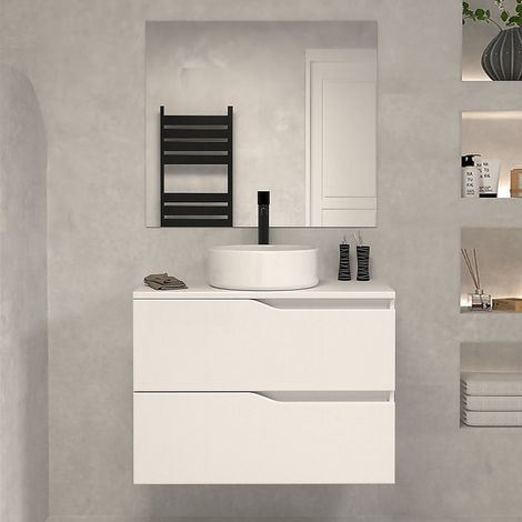 Meuble de salle de bain 60 avec plateau et vasque à poser - 2 tiroirs - blanc - LUNA (1/5)