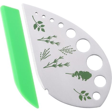 Découpe-herbes 2 en 1 en acier inoxydable, outil à 8 trous pour bette, chou vert, persil, basilic, romarin (1/5)