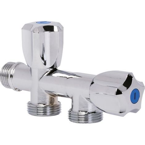 Lot de 3 Robinet de machine à laver double sortie laiton – Filetage 1/2' et 3/4' – Ouverture progressive – Installation simple et rapide (1/4)