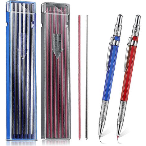 Lot de 2 porte-mines de soudeur avec 24 recharges de 2 mm, taille-crayon intégré, pour charpentier. (1/4)