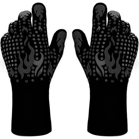 1 paire de gants de barbecue, gants de barbecue en silicone résistant à la chaleur jusqu'à 800 °C, gants de four antidérapants, gants de cuisine longs pour griller, cuisiner, pâtisser et découper (noi (1/5)