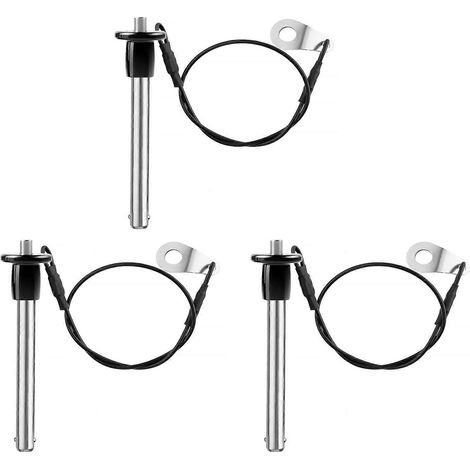 3 goupilles à dégagement rapide en acier inoxydable de 8 mm de diamètre avec verrouillage à bille et bouton-poussoir. Câble de sécurité d'une longueur utile de 50 mm. (1/5)