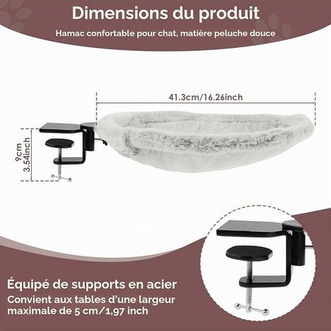 Plush Cat Hammock, Cat Hammock with Steel Stand, Hanging Bed for Tables, Desks and Computer Tables (Gray) (1/4)