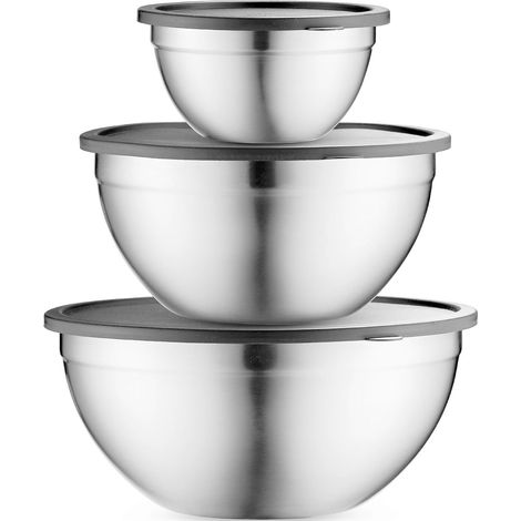 Das Table Concept Rührschüssel-Set mit luftdichten Deckeln aus Edelstahl ist platzsparend zu verstauen. Ideal zum Kochen, Backen, Zubereiten von Speisen und vielem mehr. (1/5)
