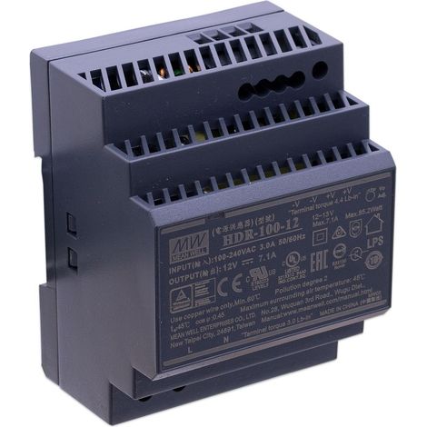 Mean Well HDR-100-12 LED Hutschienen Netzteil 85.2W 12V 7.1A DIN Rail CV (1/5)