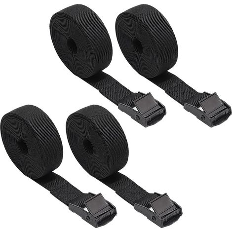 Lot de 4 sangles d'arrimage larges en nylon de 2,5 x 150 cm avec boucle réglable, sangles de support de bagages en tissu robuste pour moto et camion (1/5)