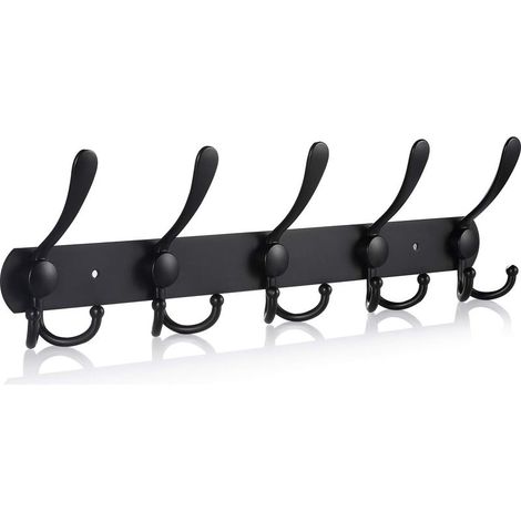 (Noir Mat, 15 Crochets, 1pcs)Patères Porte Manteaux pour Serviettes Peignoirs (1/4)