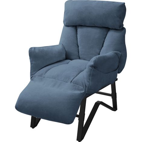 ML-Design Poltrona Reclinabile Blu Rivestimento in Lino, con Schienale Regolabile, Braccioli, Poggiapiedi e Tasche Laterali, Poltroncina Relax da Lettura, Sedia Lounge Imbottita per Soggiorno