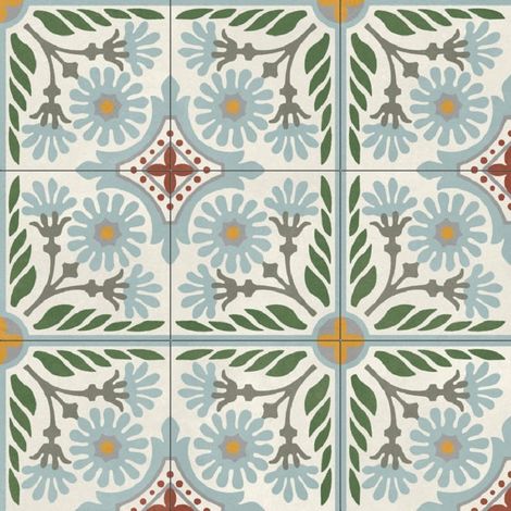 Carrelage sol imitation ciment 59.2x59.2 cm R10 – Grès cérame antidérapant – Design Art Déco floral pour intérieur et extérieur – Aparici