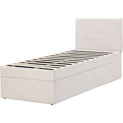 Polsterbett 90 x 200 cm mit Metall-Lattenrost und Stauraum, beige, ohne Matratze (1/5)