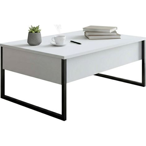 Dmora - Tavolino da salotto Canis, Tavolo basso da caffè, Portariviste per divano, Ripiano da soggiorno, 90x60h40 cm, Bianco e Nero, con imballo rinforzato, con imballo rinforzato