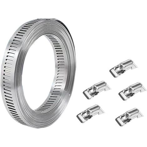 Adjustable metal hose clamp with 5 fixing elements - Stainless steel hose clamp for sewer pipe - Adjustable screw gear - Hose clamps (1/5)