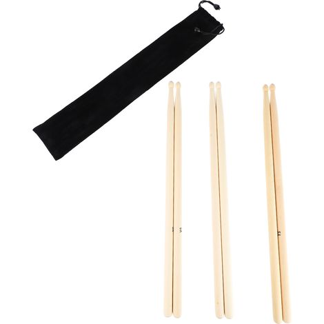 Lot de 3 paires de baguettes de batterie 5A robustes en bois massif, antidérapantes et confortables, idéales pour la pratique en concert. (1/5)