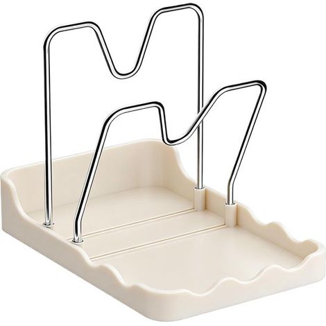 Organizador de tapas de sartenes - Escurridor de cucharas - Almacenamiento de cocina - Con bandeja antigoteo - 20 x 14 x 18 cm - Blanco (1/5)