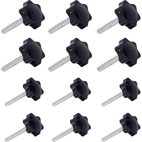 12 Pièces M6 (32) × 40mm et M8 (38) × 40mm Poignée de Serrage à Filetage Mâle Gripandles vis Boutons Poignées Bouton étoile (1/5)