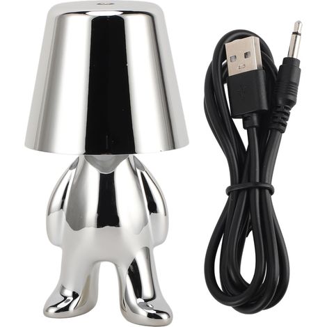 Ortviai Lampe de chevet tactile LED 3 modes – Statue du Penseur décorative, rechargeable USB, argent (1/5)