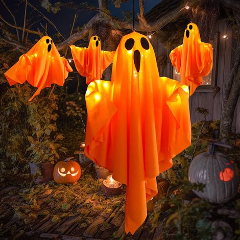 Fantôme Décoration Halloween - 50 x 40 cm - Avec Guirlande Lumineuse à Piles - Pour Intérieur Jardin Arbre Cour - 1 Pièce (1/5)