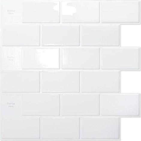 Lot de 10 Pièces,Credence Adhesive pour Cuisine,Carrelage Autocollant Métro Blanc,Papier Adhesif en Vinyle 3d Brique,30x30cm (1/5)