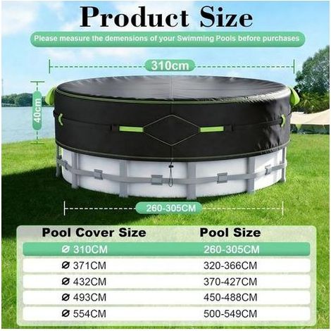 Bâche de protection pour piscine ronde – Diamètre 304 cm, tissu Oxford double couche avec bandes réfléchissantes, adaptée aux piscines de 260 à 300 cm de diamètre (1/5)