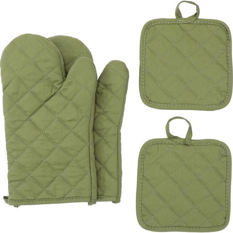 Ofenhandschuhe und Topflappen, 4-teiliges Set, hitzebeständig bis 500 Grad, extra dick, lang, Küchen-Ofenhandschuh aus Baumwolle zum Kochen (30,5 cm, grün)