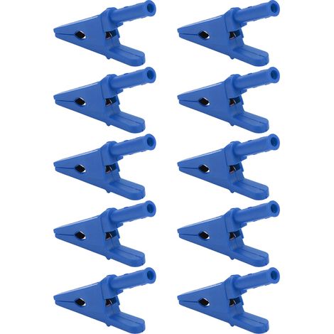 Lot de 10 pinces de test d'alimentation, ouverture de 20 mm, bonne conductivité, type de sécurité, pinces de test avec prises jack de 4 mm, adaptées aux tests de circuits, bleues. (1/5)