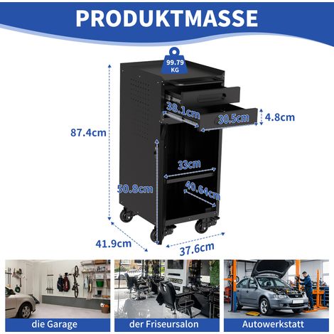 Armoire à outils mobile - [Marque] - Modèle Slim 37cm - Acier froid verrouillable avec 2 tiroirs et roulettes, idéal garage (1/5)