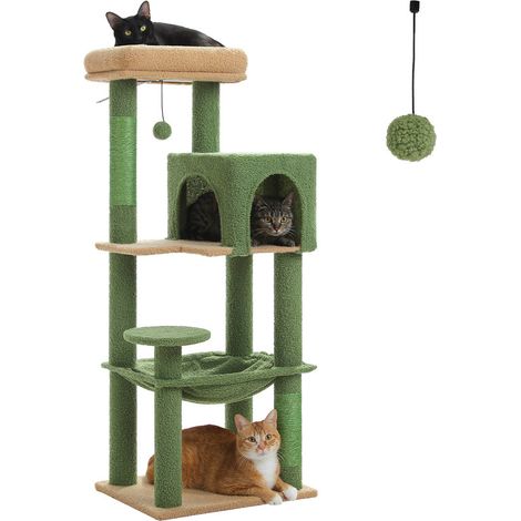 PAWZ Road Arbre à Chat en Bois, Tour de Chat Moderne, avec Griffoirs Sisal, Condo Confortable et Grand Hamac, 113cm, Vert (1/5)