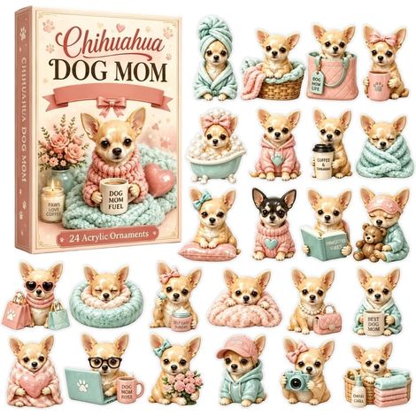 Adventskalender 2026 Chihuahua – 24-teilig – rosa-beige – Acryl – 6 cm groß – 2D-Hundefiguren – Christbaumschmuck – niedliche Chihuahua-Figuren – Weihnachtsgeschenk für Hundeliebhaber und Dekoration f (1/5)