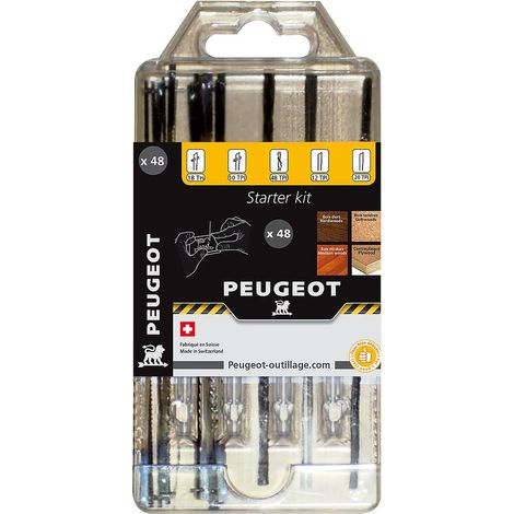 Peugeot – Coffret de 48 lames de scie à chantourner pour bois dur – Longueur 127 mm – Type de coupe fine – 803300