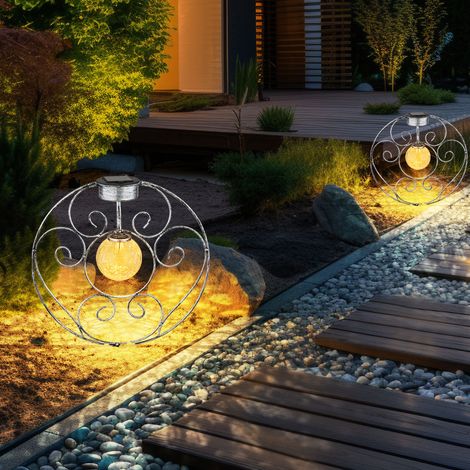 Solarlampe Gartenlampe orientalische Glaskugel Dekoleuchte Solar Solarleuchte Metall für Außen, Metall Glas, Erdspieß, 1x LED 0,06W warmweiß, LxBxH 30x8,5x41 cm, 2er Set