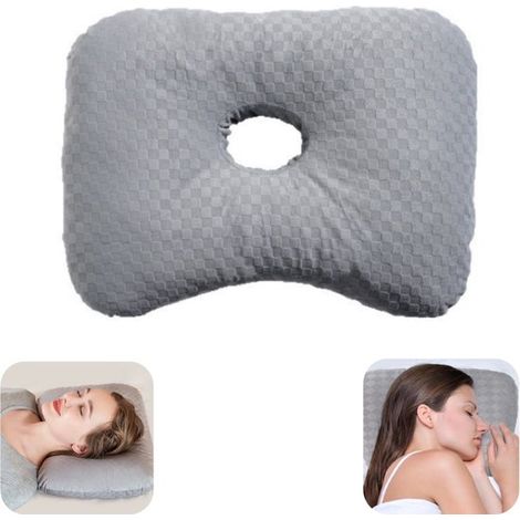 Coussin d'oreille pour dormeur latéral 44 x 32 x 5 cm - coussin à trou, gris (1/5)