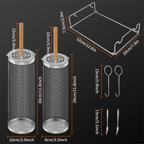 Panier à barbecue avec poignée en bois, filet à rouler, accessoires pour barbecue, grand format (1/5)