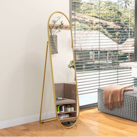 Miroir sur pied ovale grand format 160 x 40 cm, miroir pleine longueur avec support pliable, cadre métal doré, pour chambre et salon  CHICFURN (1/5)