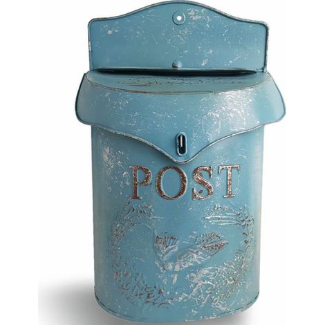 Boîte aux lettres murale en fer forgé Bleu 39x10x24.5cm (1/4)