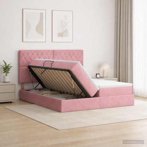 vidaXL Lit de Rangement avec tête de lit Rose 180 x 200 cm Velours (1/5)