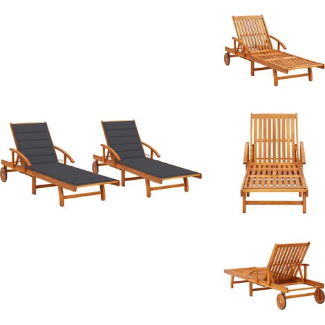 Sonnenliegen 2 Stk. mit Auflagen Massivholz Akazie - Holz-Sonnenliegen - Gartenmöbel - Akaziengartenmöbel - Lounge Möbel - Outdoor Furniture (1/5)