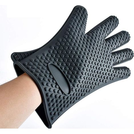 1 complément du gant de silicone en forme de coeur en couleur, des gants de cuisine / barbecue / quatre (noir) (1/3)